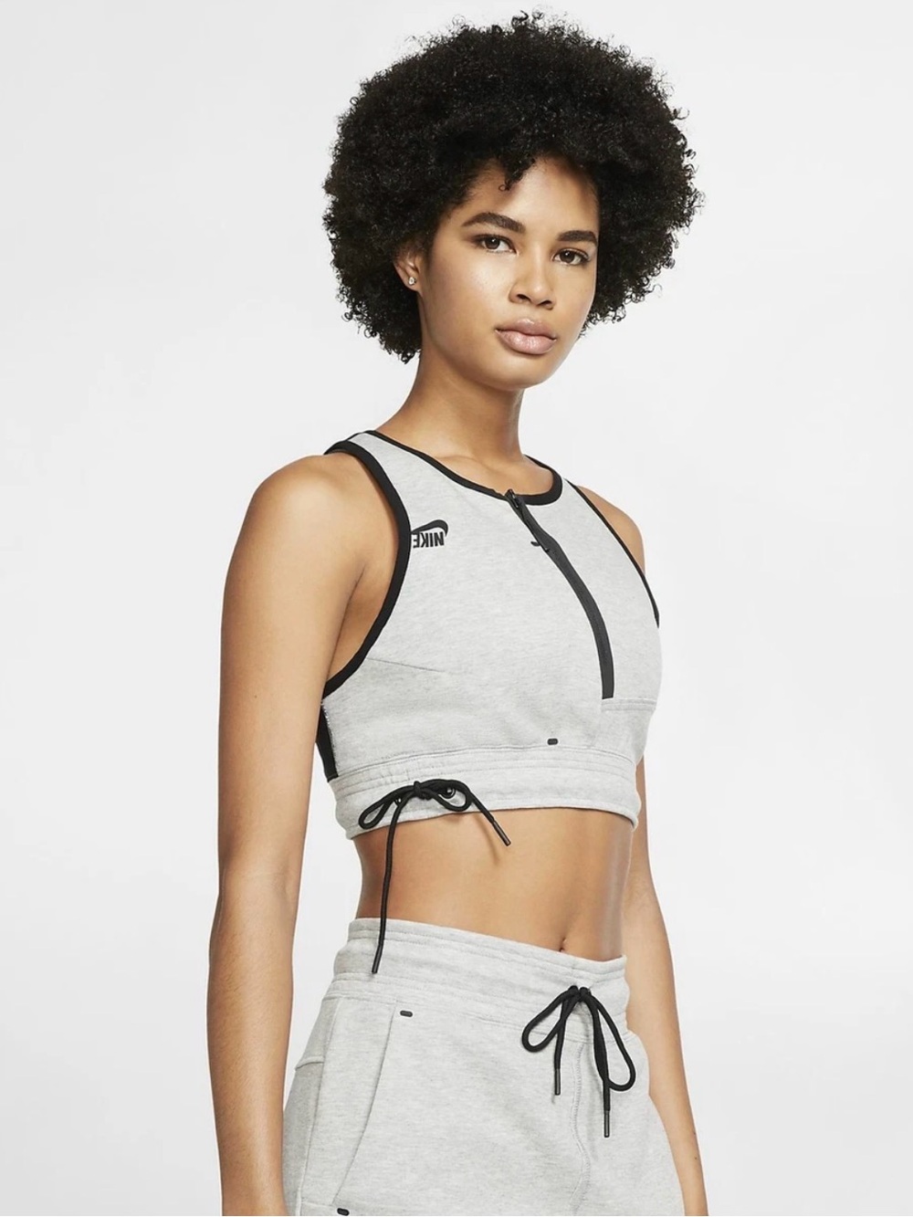 Nike Sportswear Tech Fleece Cropped Tank Top Heather Grey Black Women Sz S